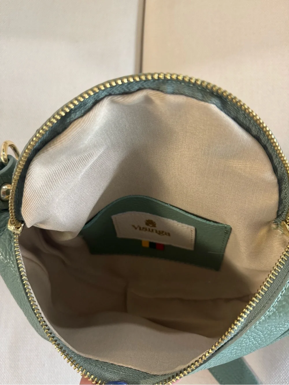 Green Leather Crescent Crossbody Bag with Gold Chain
